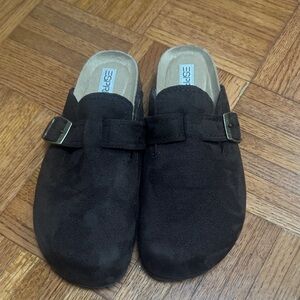 Esprit Dark Brown Suede Mules with Buckle